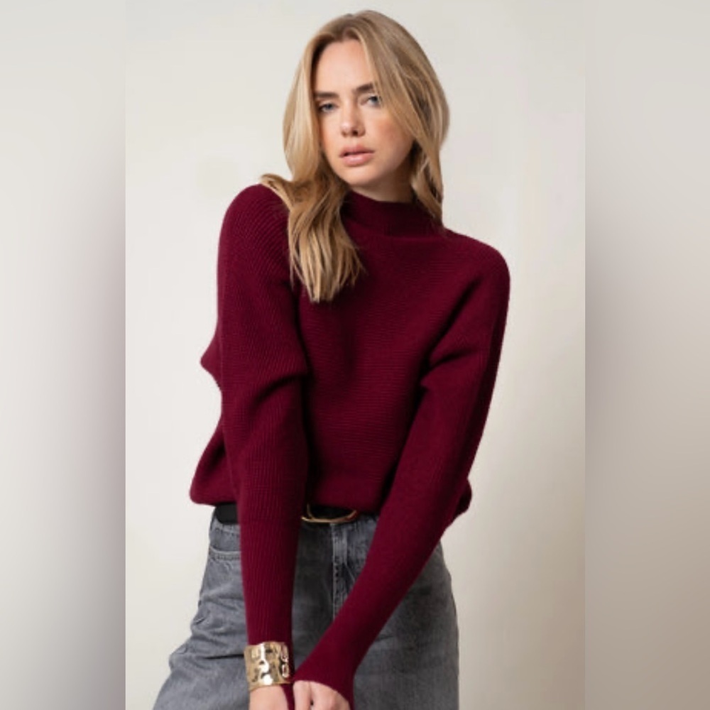 Cyrus Textured Mock Neck Sweater
Size XS Deep Wine Burgundy excellent condition